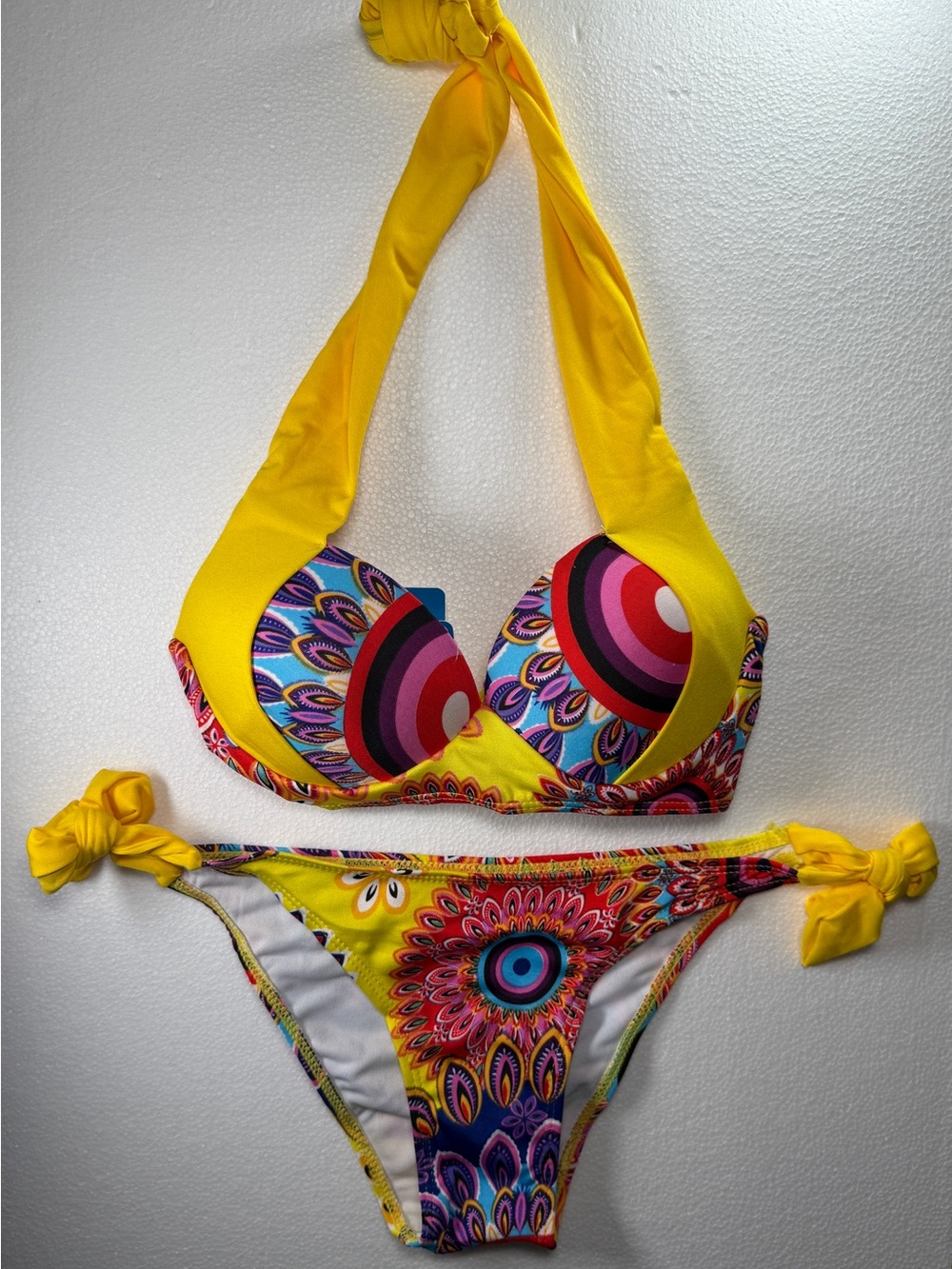 Yellow Multicolor Halter Bikini Set